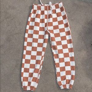 orange/white checkered joggers